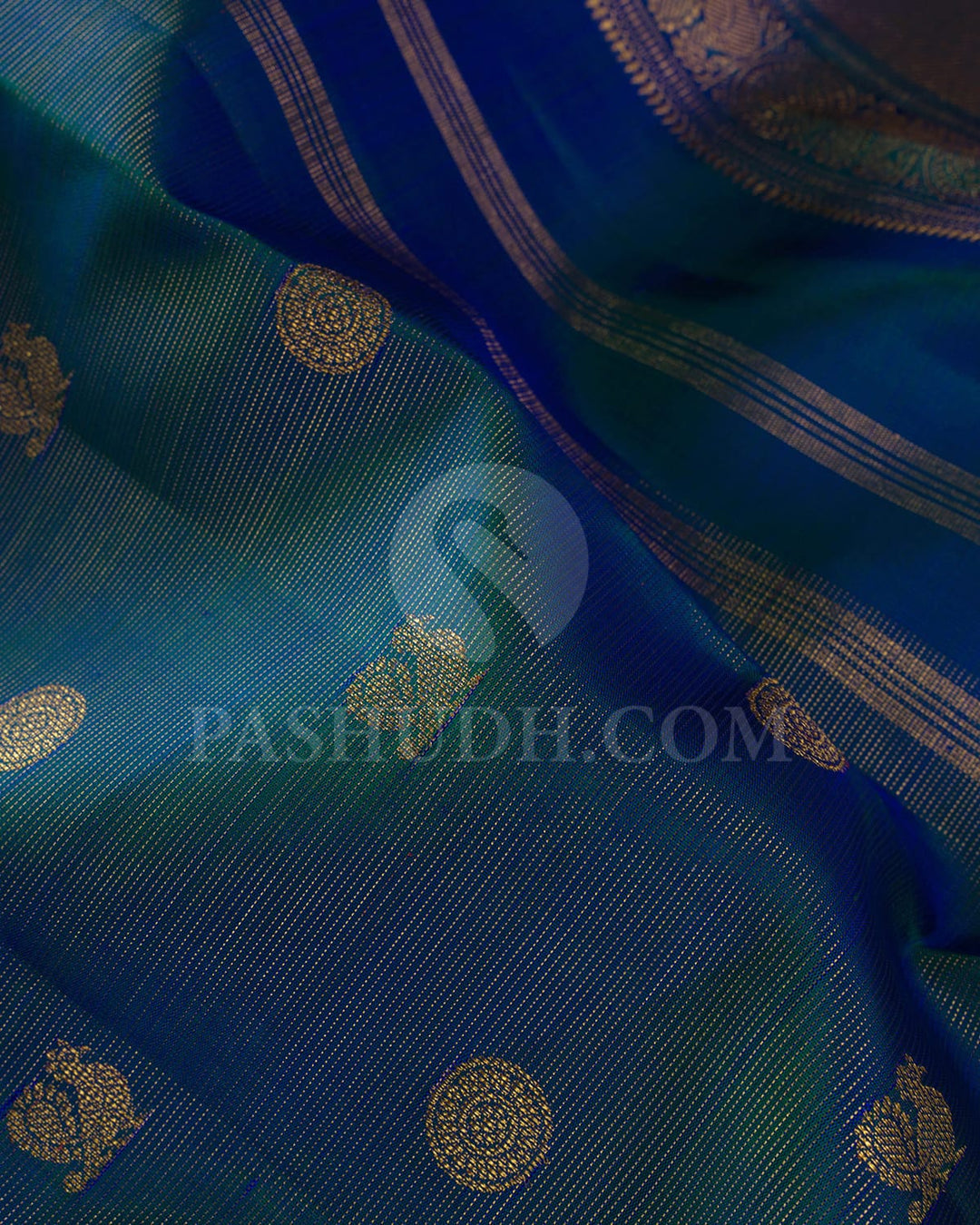 Dual Shaded Peacock Blue Kanjivaram Silk Saree-SP238