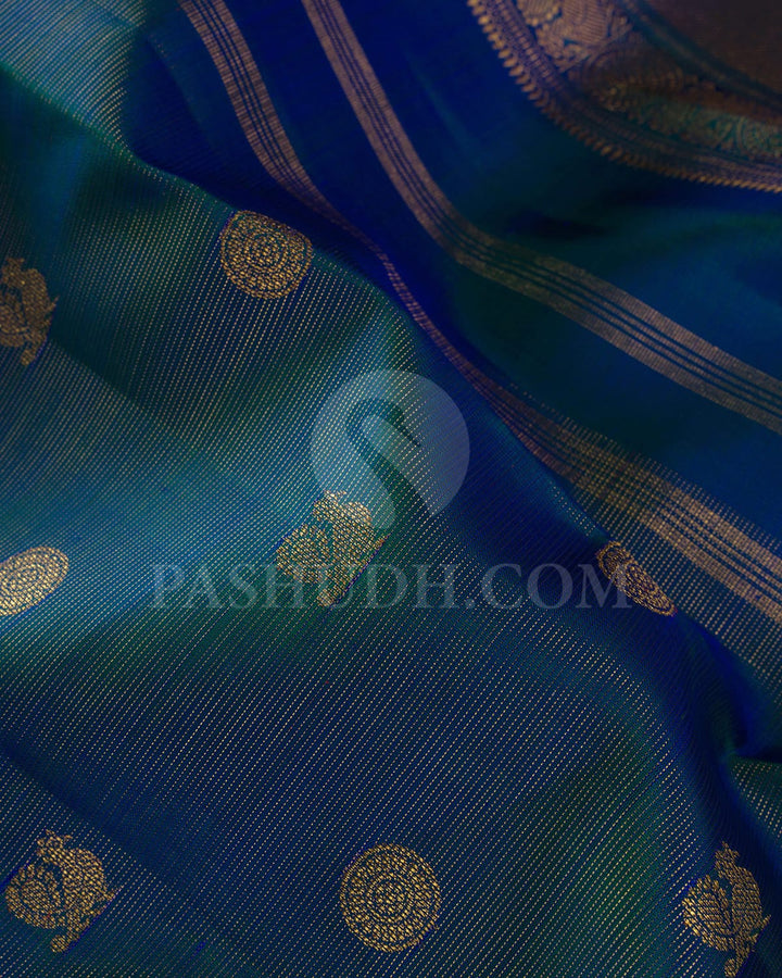Dual Shaded Peacock Blue Kanjivaram Silk Saree-SP238