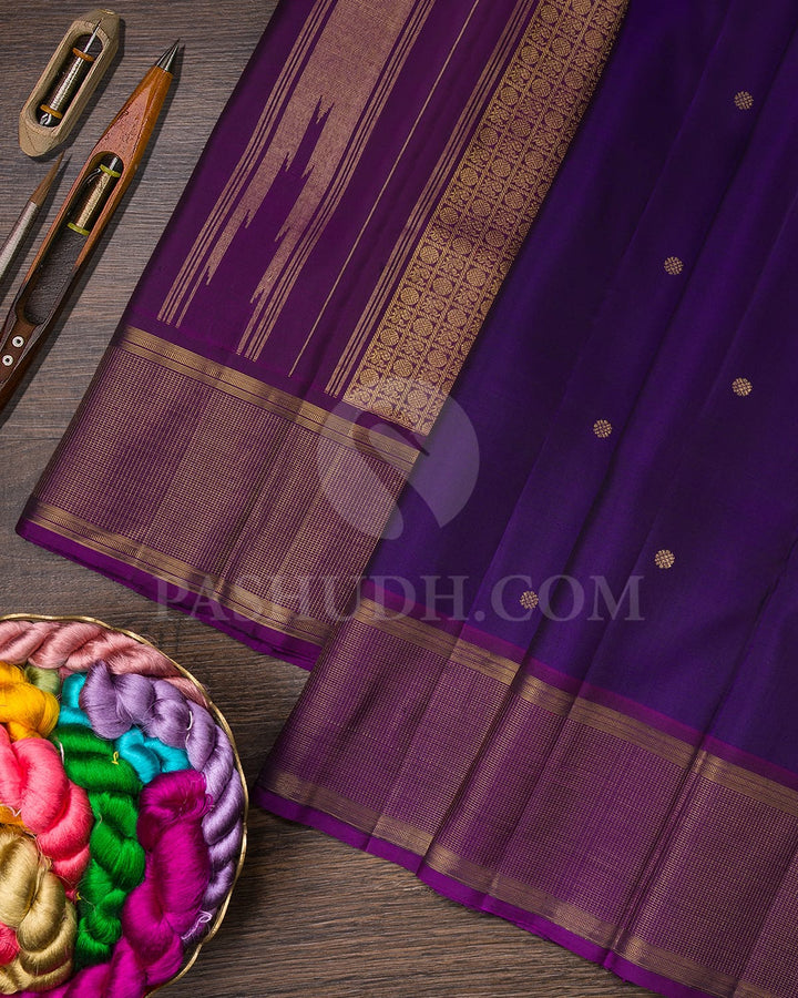 Violet With Deep Purple Pure Zari Kanjivaram Silk Saree-SP264