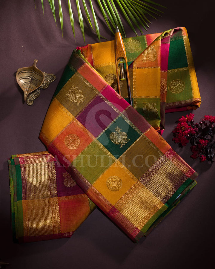 Paalum Pazhamum Checks Pure Zari Kanjivaram Silk Saree-SP277