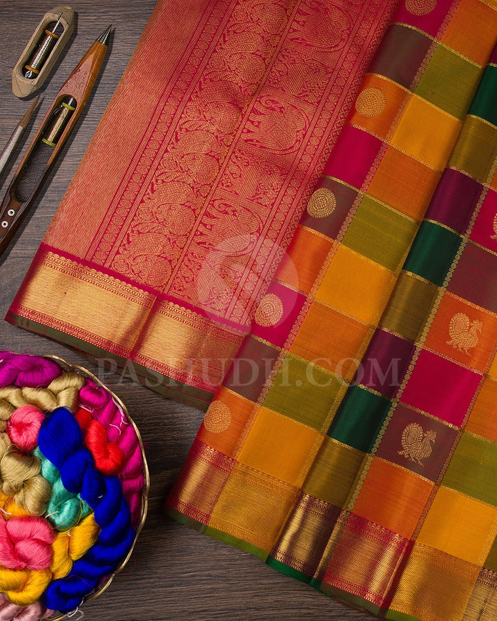 Paalum Pazhamum Checks Pure Zari Kanjivaram Silk Saree-SP277
