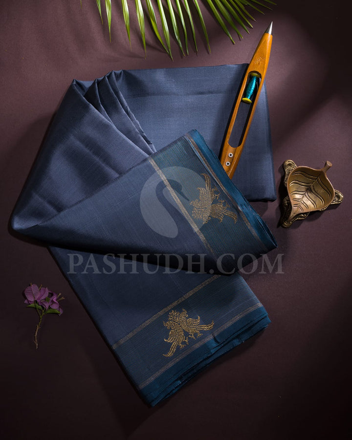Steel Grey Pure Zari Kanjivaram Silk Saree-SP254
