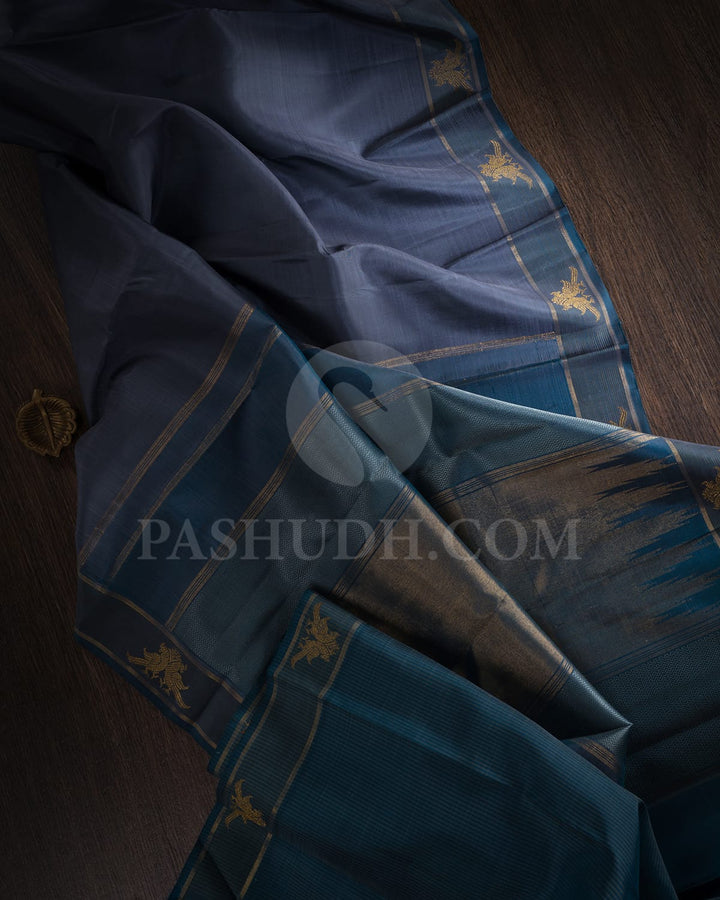 Steel Grey Pure Zari Kanjivaram Silk Saree-SP254