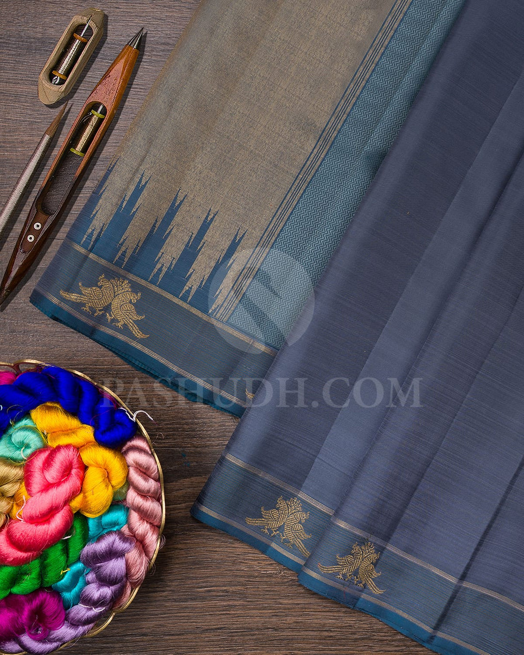 Steel Grey Pure Zari Kanjivaram Silk Saree-SP254
