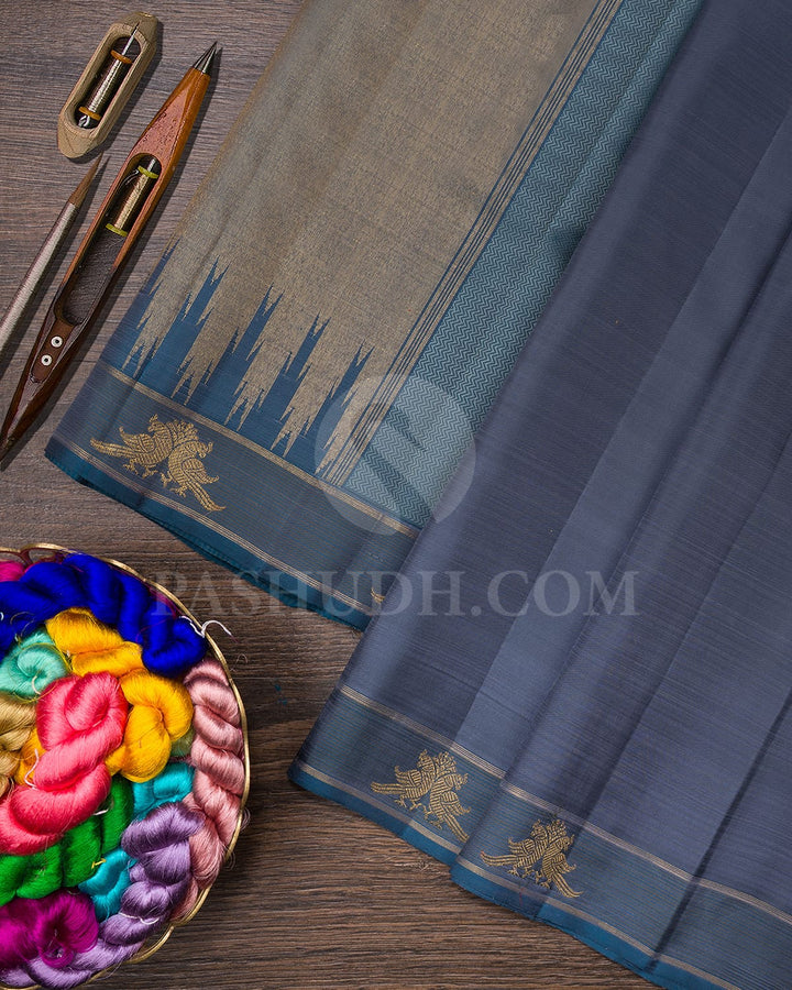 Steel Grey Pure Zari Kanjivaram Silk Saree-SP254