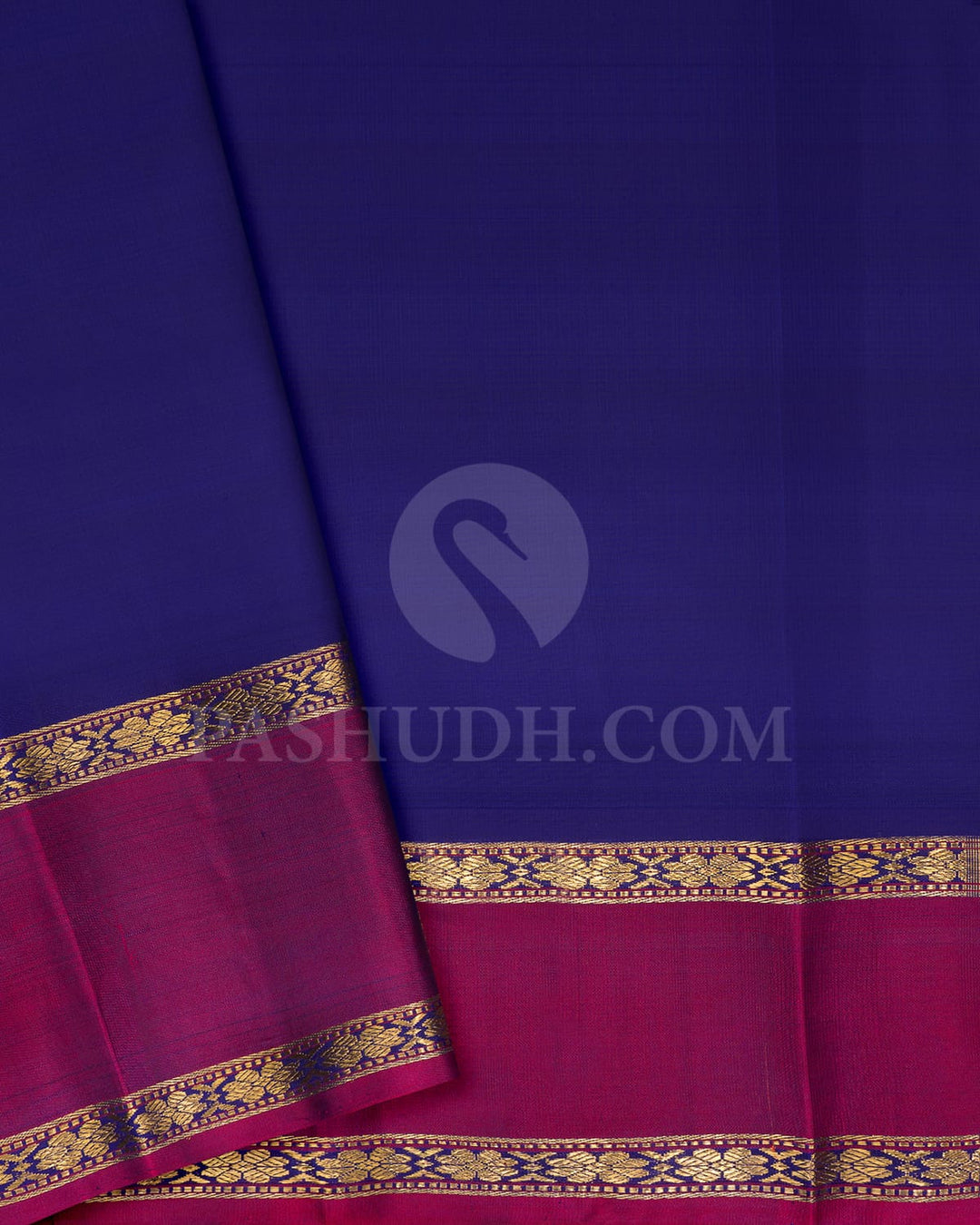 Paalum Pazhamum Checks With Navy Blue Pure Zari Kanjivaram Silk Saree-SP288