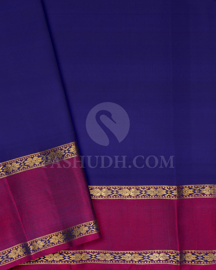 Paalum Pazhamum Checks With Navy Blue Pure Zari Kanjivaram Silk Saree-SP288