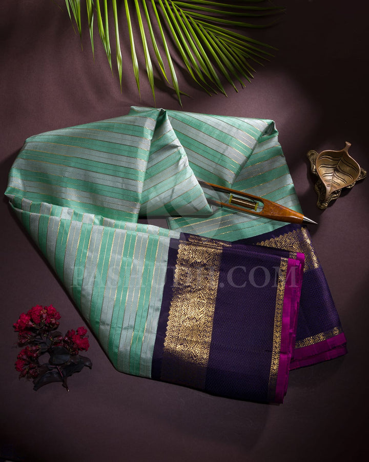 Cyan With Purple Pure Zari Kanjivaram Silk Saree-SP260