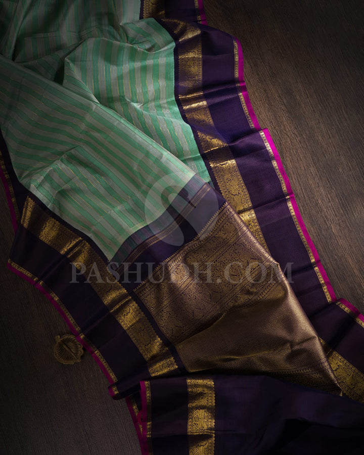Cyan With Purple Pure Zari Kanjivaram Silk Saree-SP260