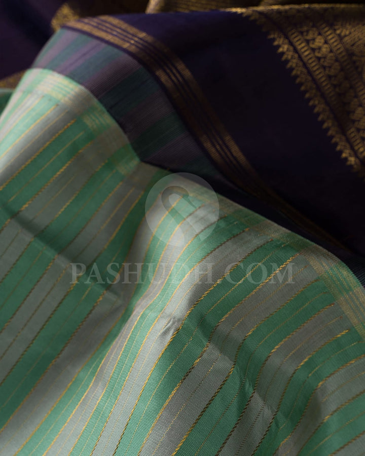 Cyan With Purple Pure Zari Kanjivaram Silk Saree-SP260