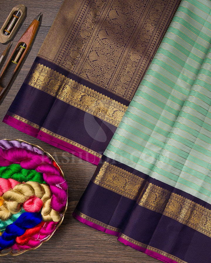 Cyan With Purple Pure Zari Kanjivaram Silk Saree-SP260