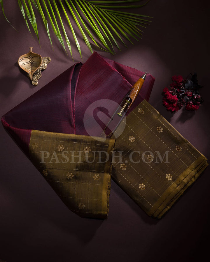 Maroon With Mehendi Green Pure Zari Kanjivaram Silk Saree-SP261
