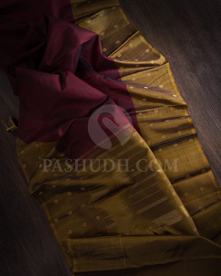 Maroon With Mehendi Green Pure Zari Kanjivaram Silk Saree-SP261