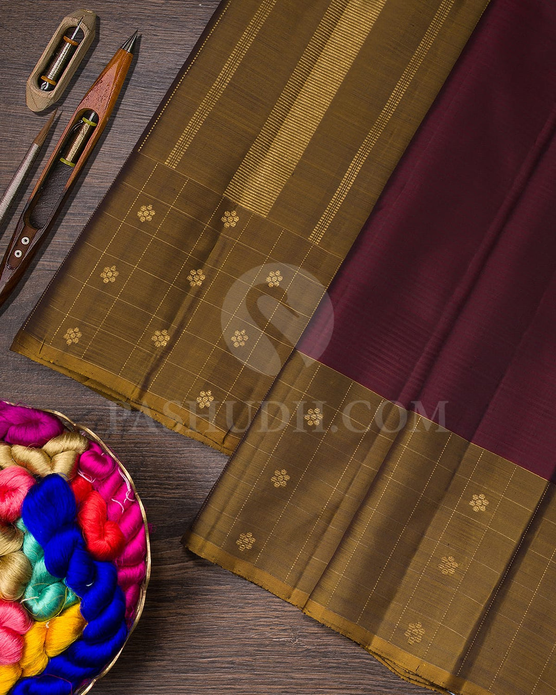 Maroon With Mehendi Green Pure Zari Kanjivaram Silk Saree-SP261