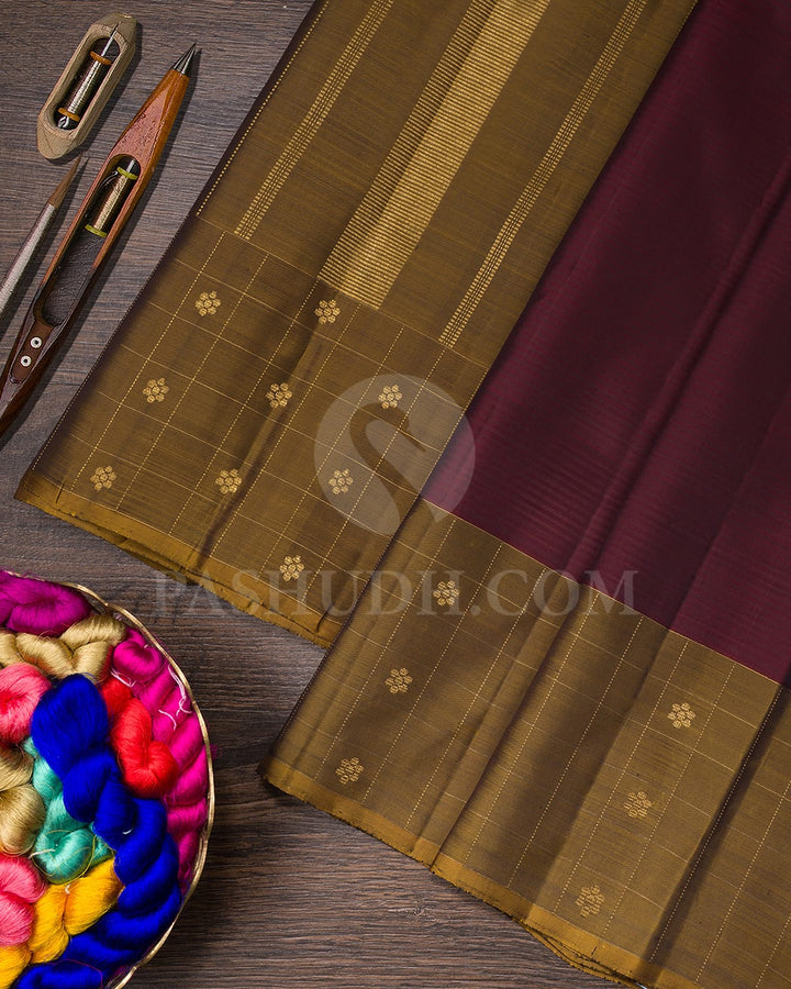 Maroon With Mehendi Green Pure Zari Kanjivaram Silk Saree-SP261