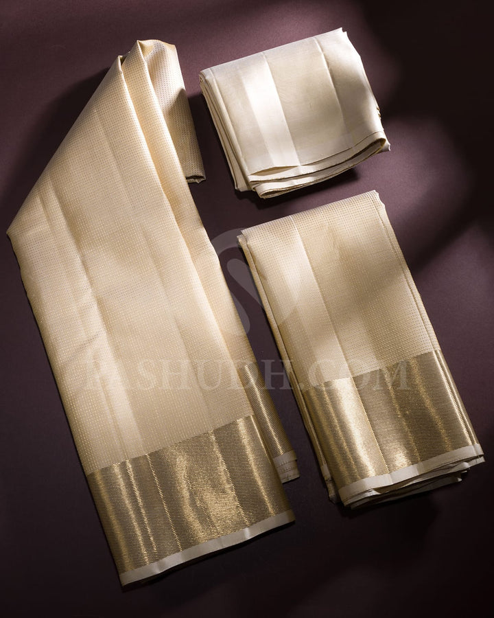 Mild Beige Pure Silk Dhothi With Angavastram-V31