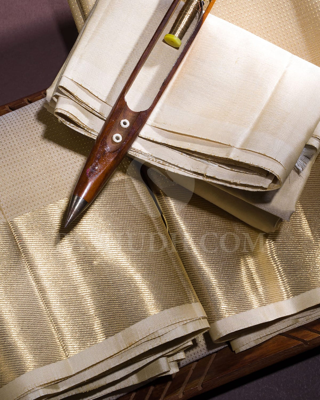 Mild Beige Pure Silk Dhothi With Angavastram-V31