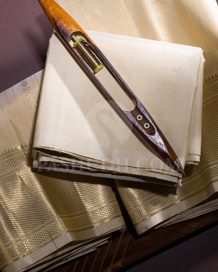 Mild Beige Pure Silk Dhothi With Angavastram-V32
