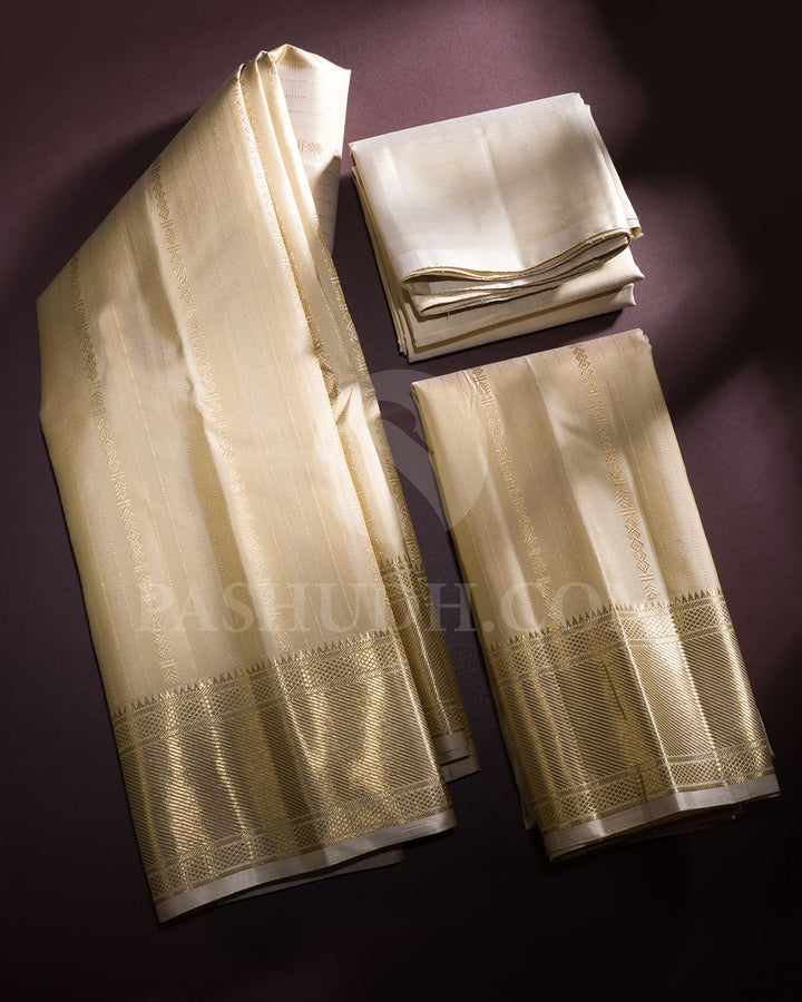 Mild Beige Pure Silk Dhothi With Angavastram-V32