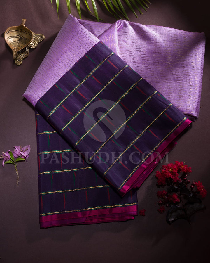 Lavender And Aubergine Kanjivaram Silk Saree-S1480(C)