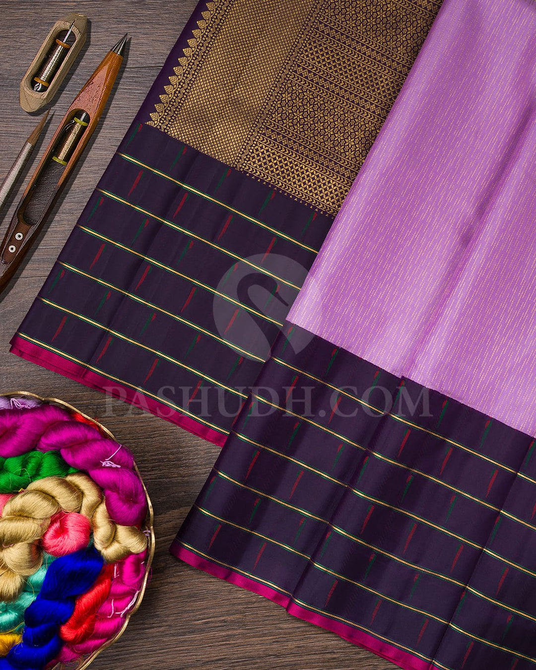 Lavender And Aubergine Kanjivaram Silk Saree-S1480(C)