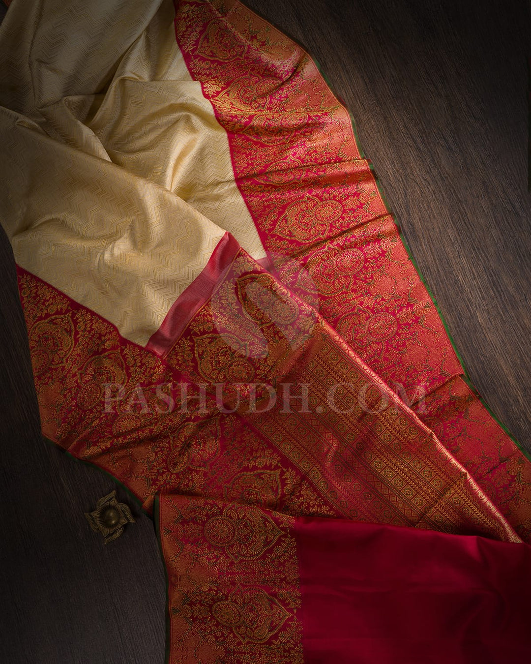 Half White,Red Shot Pink Bridal Kanjivaram Silk Saree-S1550(B)