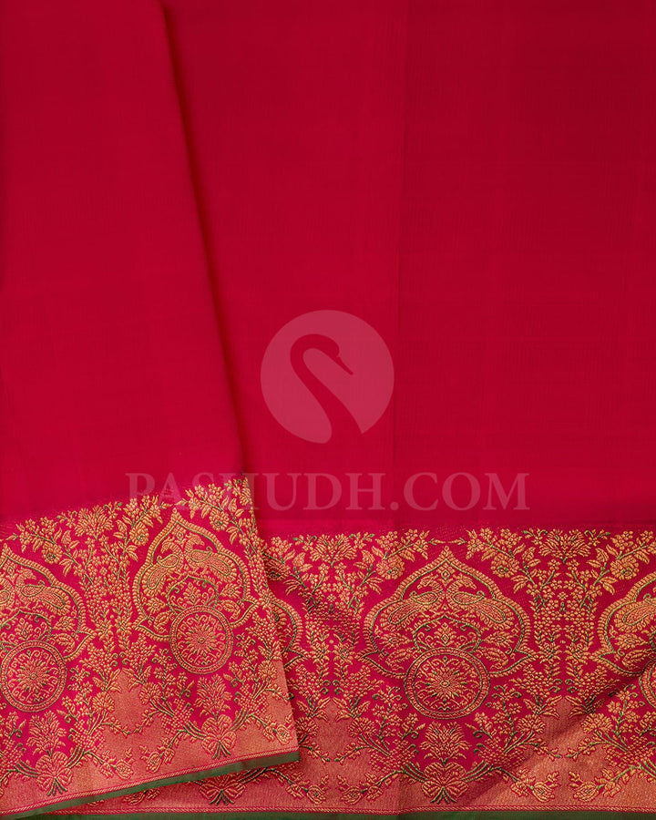 Half White,Red Shot Pink Bridal Kanjivaram Silk Saree-S1550(B)