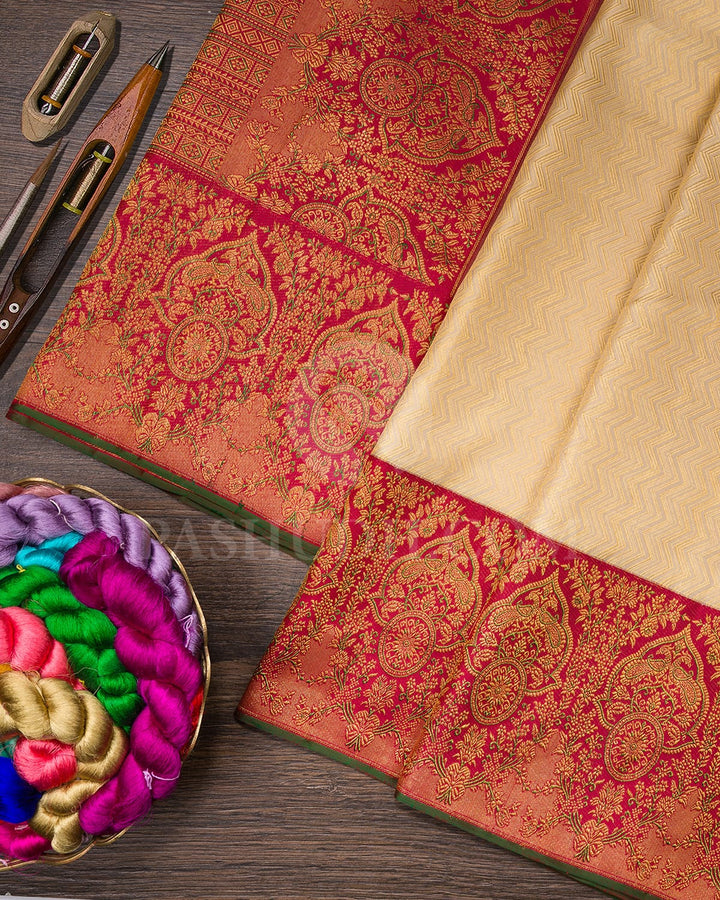 Half White,Red Shot Pink Bridal Kanjivaram Silk Saree-S1550(B)