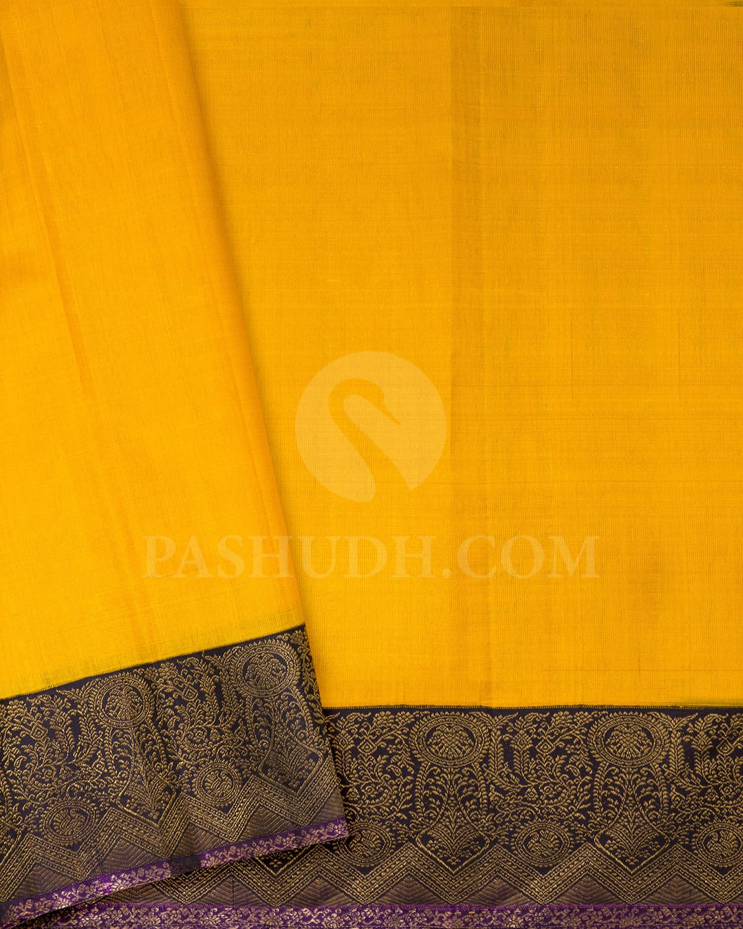 Multicolor With Aubergine And Golden Yellow Kanjivaram  Silk Saree-S1558(A)