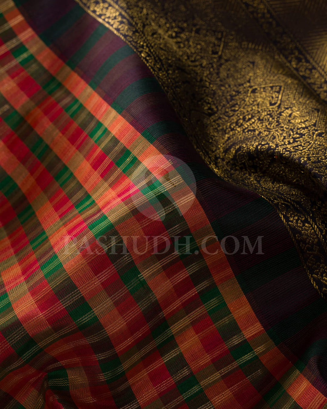 Multicolor With Aubergine And Golden Yellow Kanjivaram  Silk Saree-S1558(A)