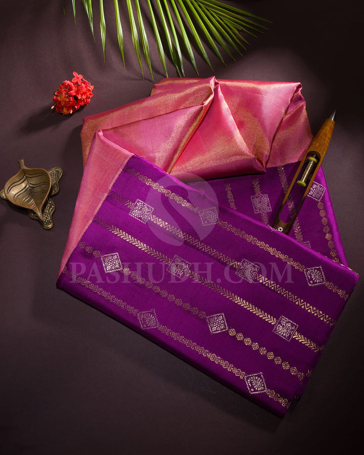 Baby Pink And Violet Kanjivaram Silk Saree-S1560(A)