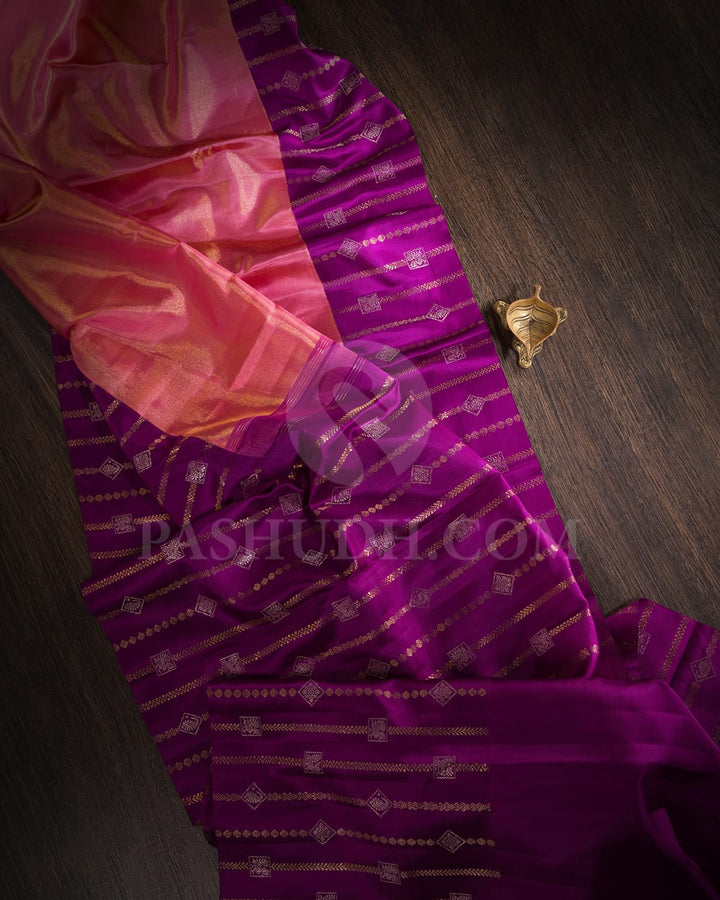Baby Pink And Violet Kanjivaram Silk Saree-S1560(A)