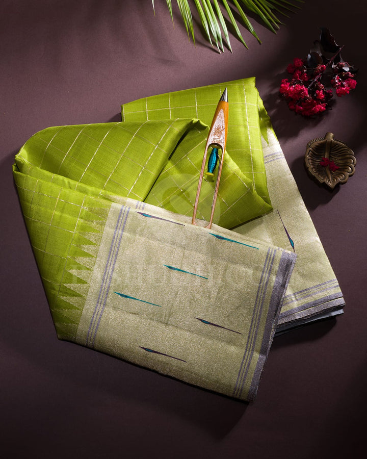 Parrot Green Kanjivaram Silk Saree With Paithani Temple Border-S1407(B)