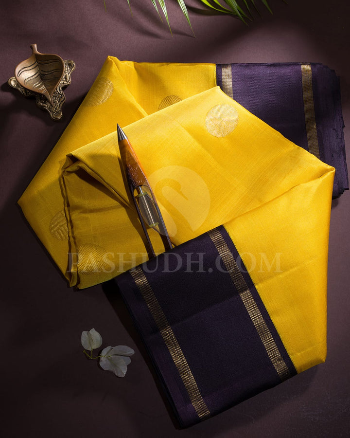 Bright Yellow And Aubergine Kanjivaram Silk Saree-S1537(C)