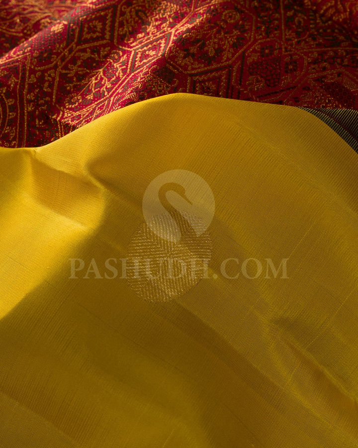 Bright Yellow And Aubergine Kanjivaram Silk Saree-S1537(C)