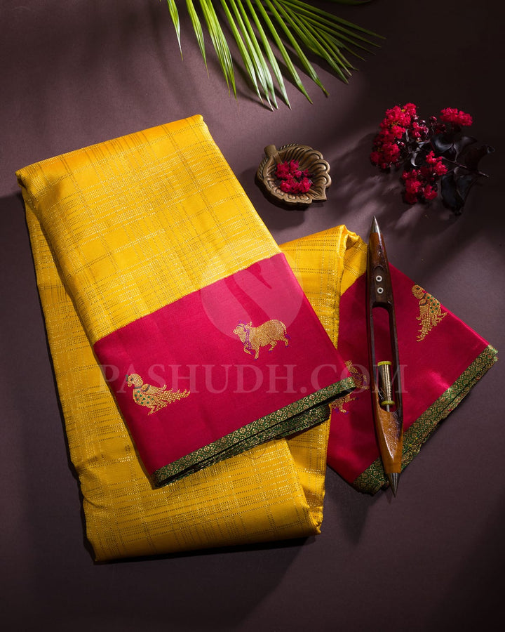 Turmeric Yellow With Red Kanjivaram Silk Saree-S1526(B)