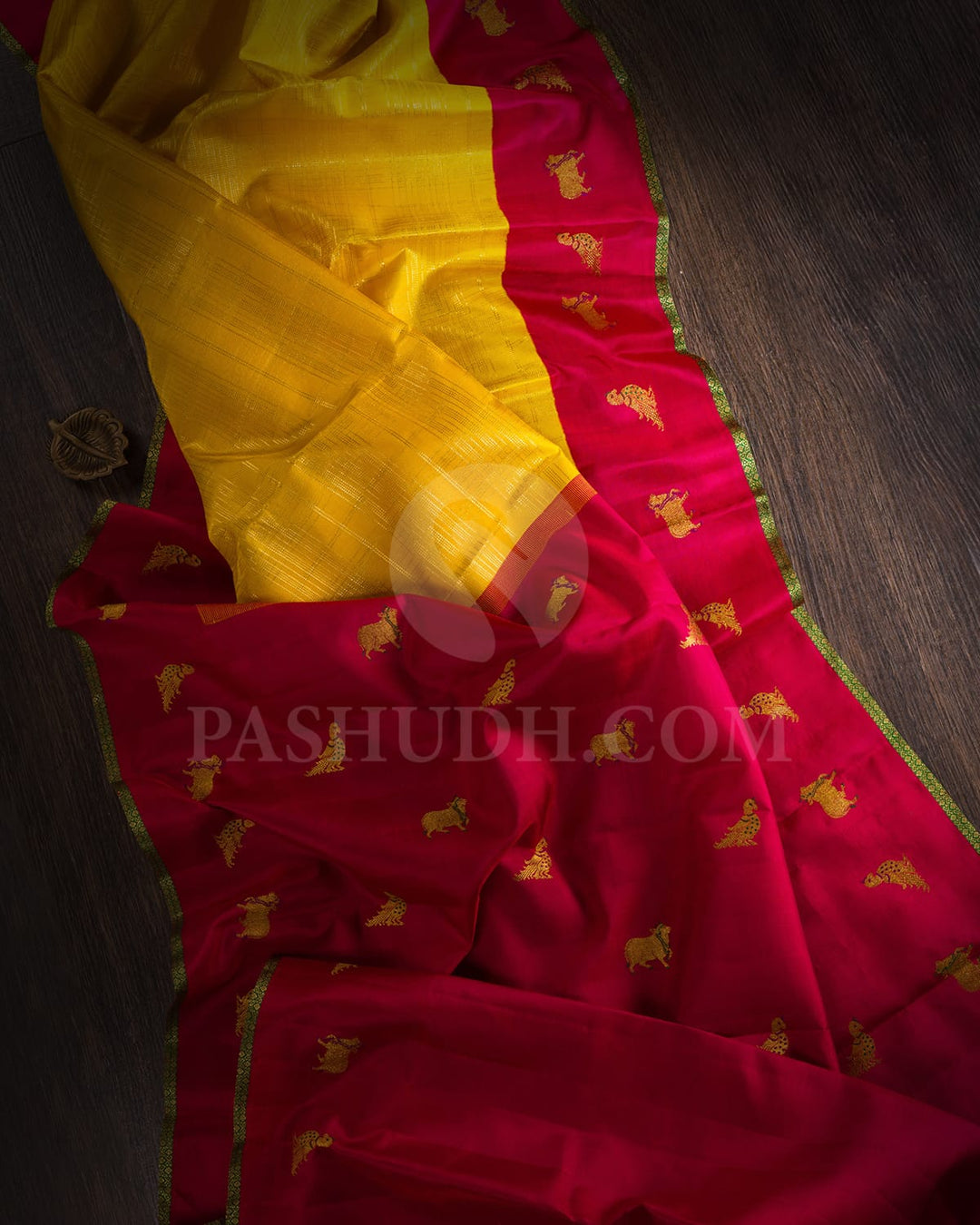 Turmeric Yellow With Red Kanjivaram Silk Saree-S1526(B)