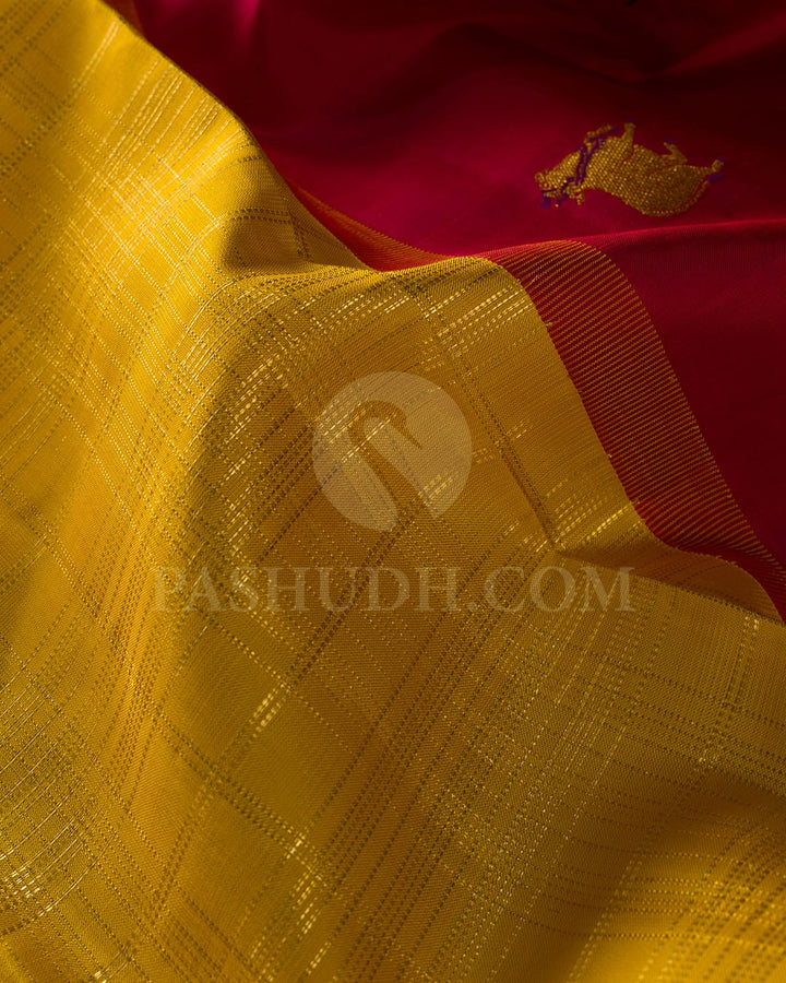 Turmeric Yellow With Red Kanjivaram Silk Saree-S1526(B)