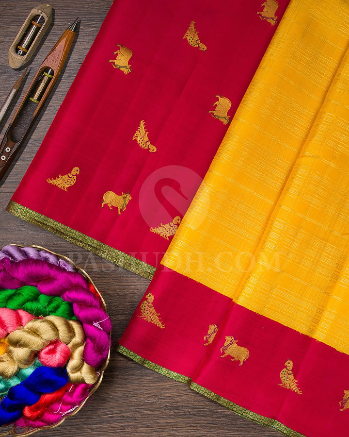 Turmeric Yellow With Red Kanjivaram Silk Saree-S1526(B)