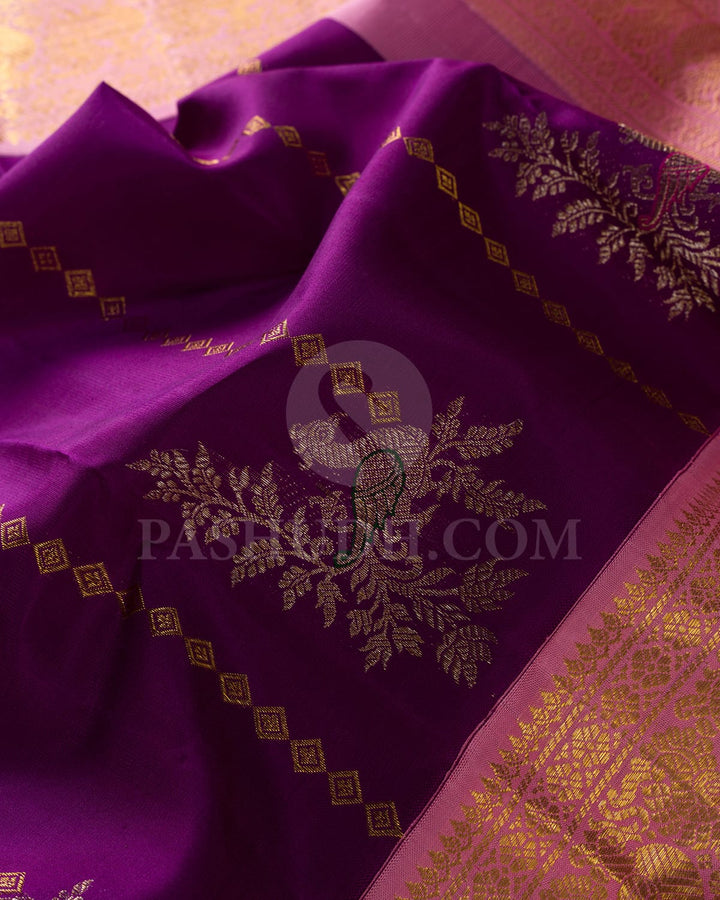 Violet With Baby Pink Kanjivaram Silk Saree-S1556(A)