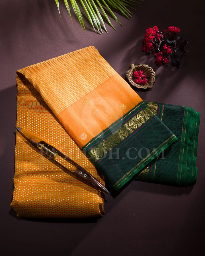 Orange With Forest Green Kanjivaram Silk Saree-S1561(A)
