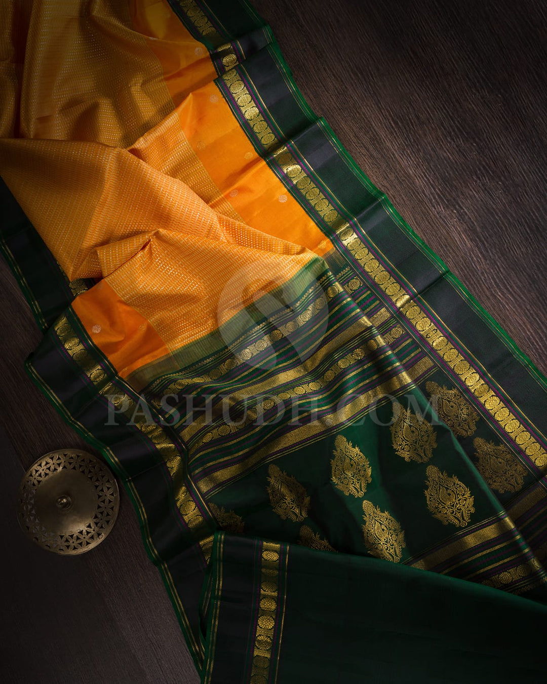 Orange With Forest Green Kanjivaram Silk Saree-S1561(A)