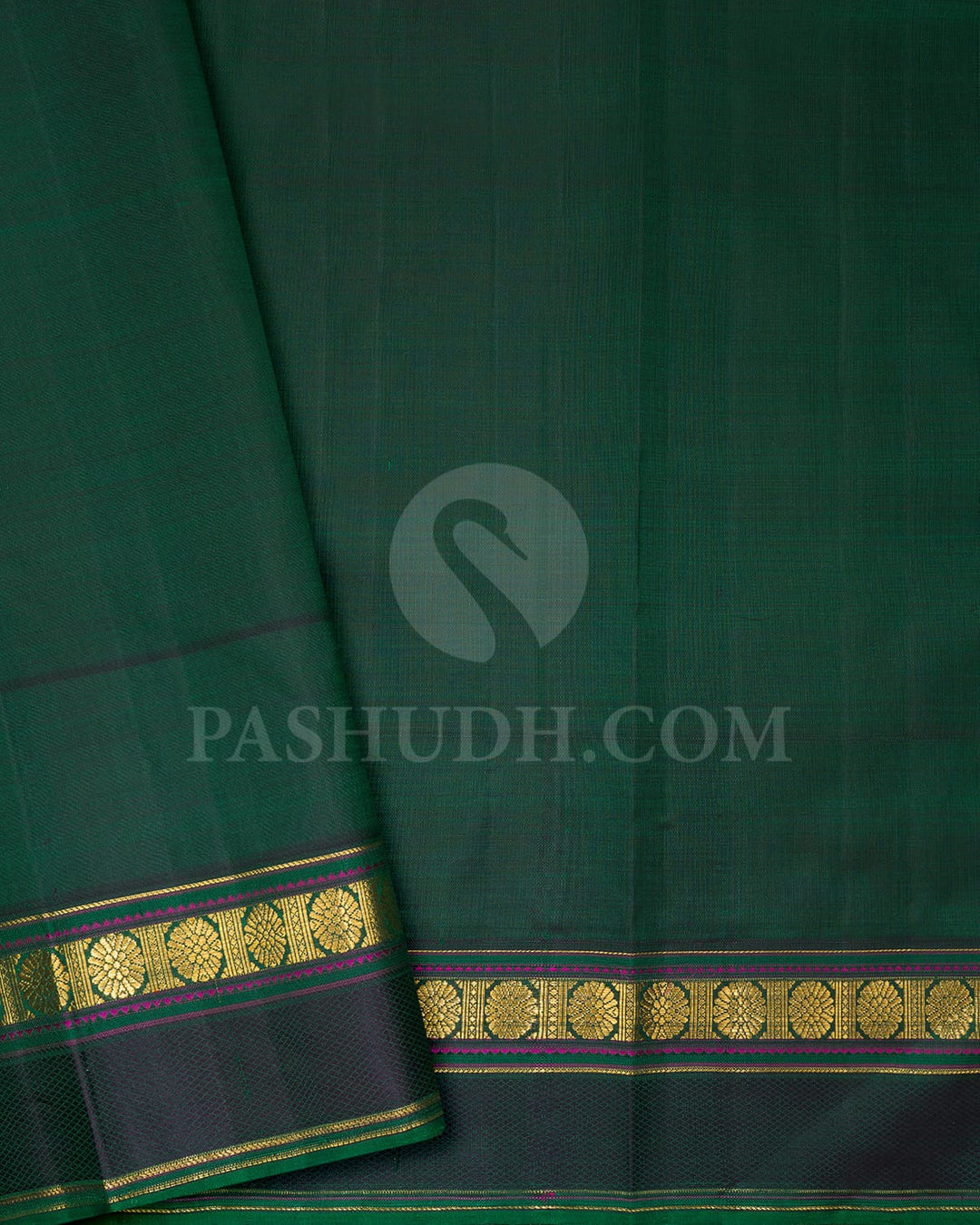 Orange With Forest Green Kanjivaram Silk Saree-S1561(A)