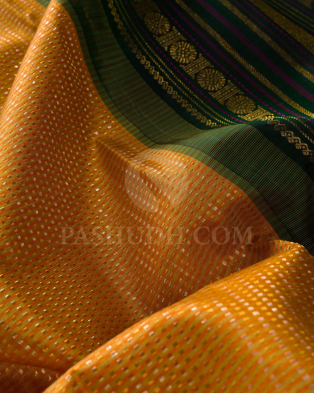 Orange With Forest Green Kanjivaram Silk Saree-S1561(A)