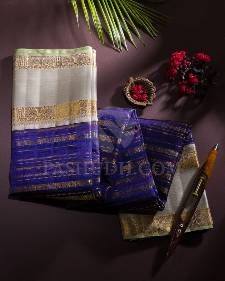 Royal Blue And Grey Kanjivaram Silk Saree-S1484(C)