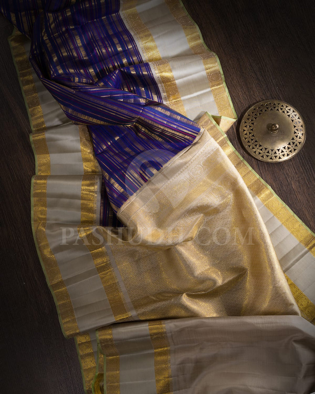 Royal Blue And Grey Kanjivaram Silk Saree-S1484(C)