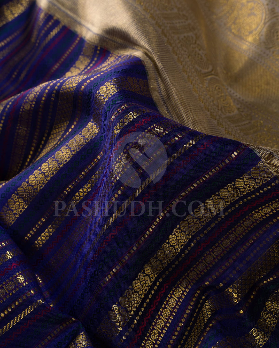 Royal Blue And Grey Kanjivaram Silk Saree-S1484(C)