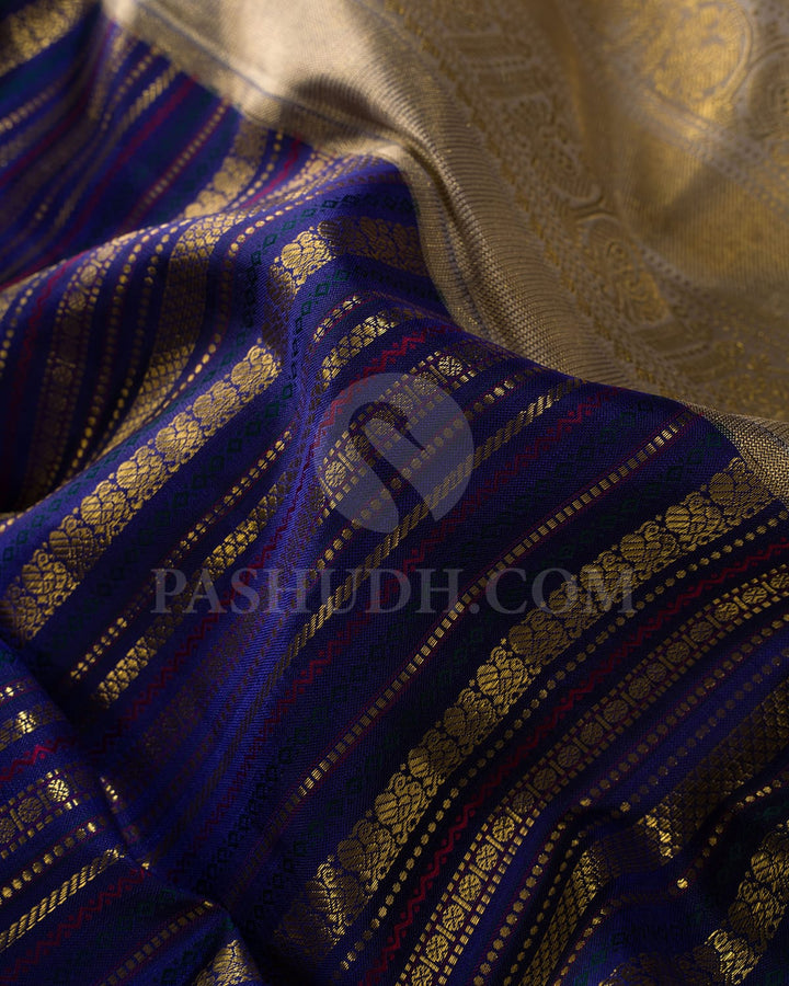 Royal Blue And Grey Kanjivaram Silk Saree-S1484(C)