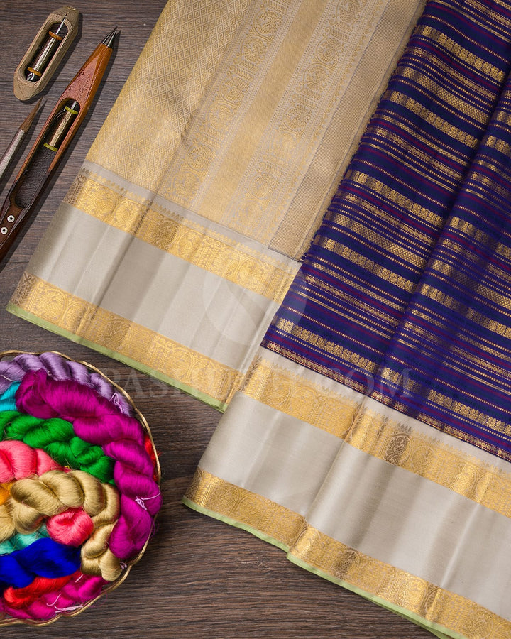 Royal Blue And Grey Kanjivaram Silk Saree-S1484(C)