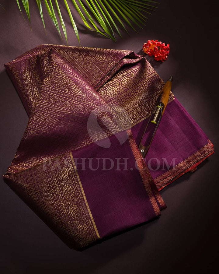 Chocolate Brown With Red Kanjivaram Silk Saree-S1555(A)